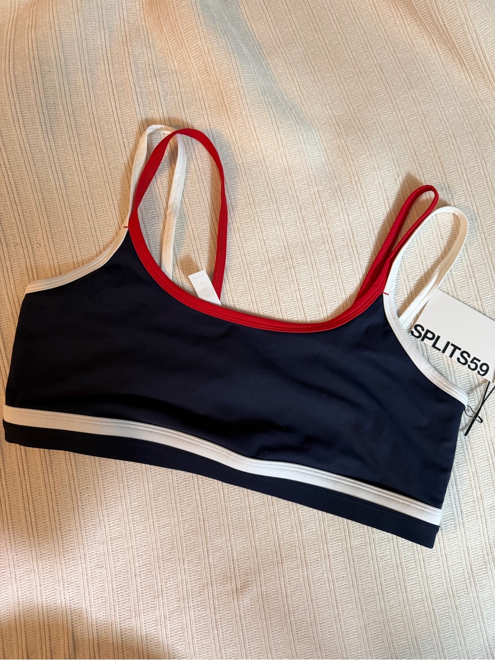 Splits59 - Navy Sports Bra with Red & White Straps